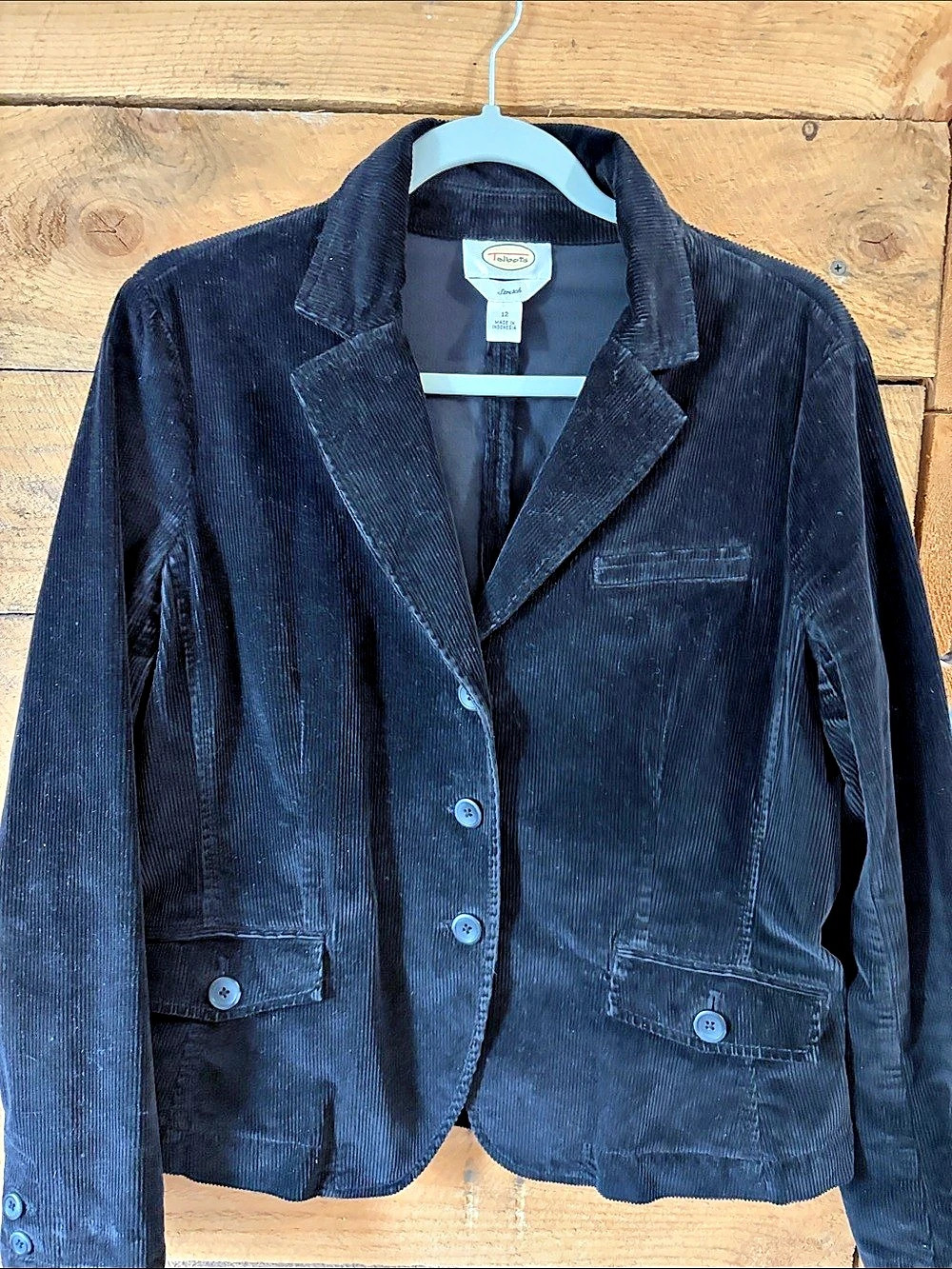 Talbots Stretch Corduroy Blazer Black Size 12